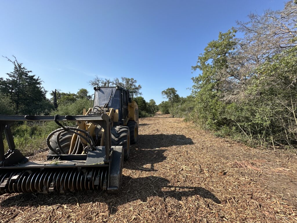 Land clearing equipment working on rural property in Central Texas
