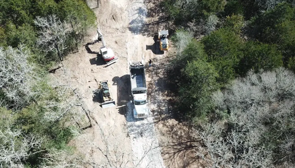 Site prep equipment working on rural property in Central Texas