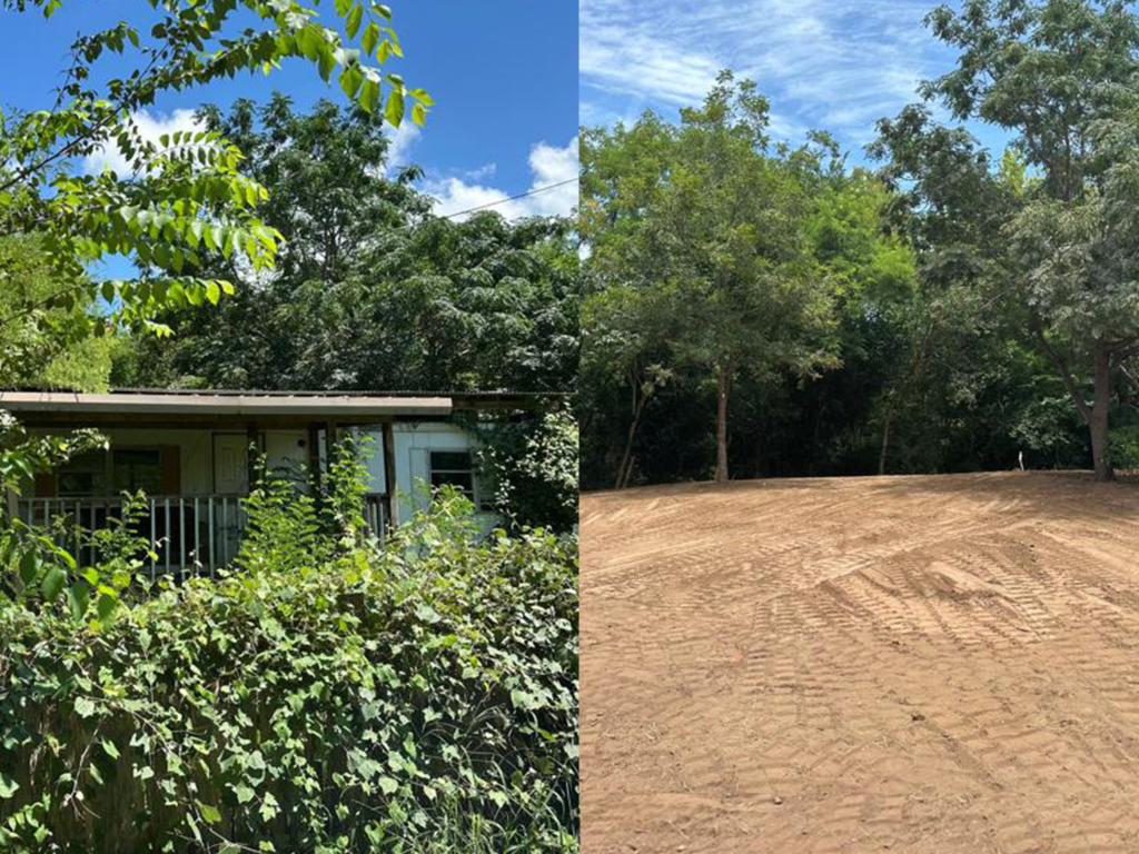 Before and after land clearing project in Central Texas
