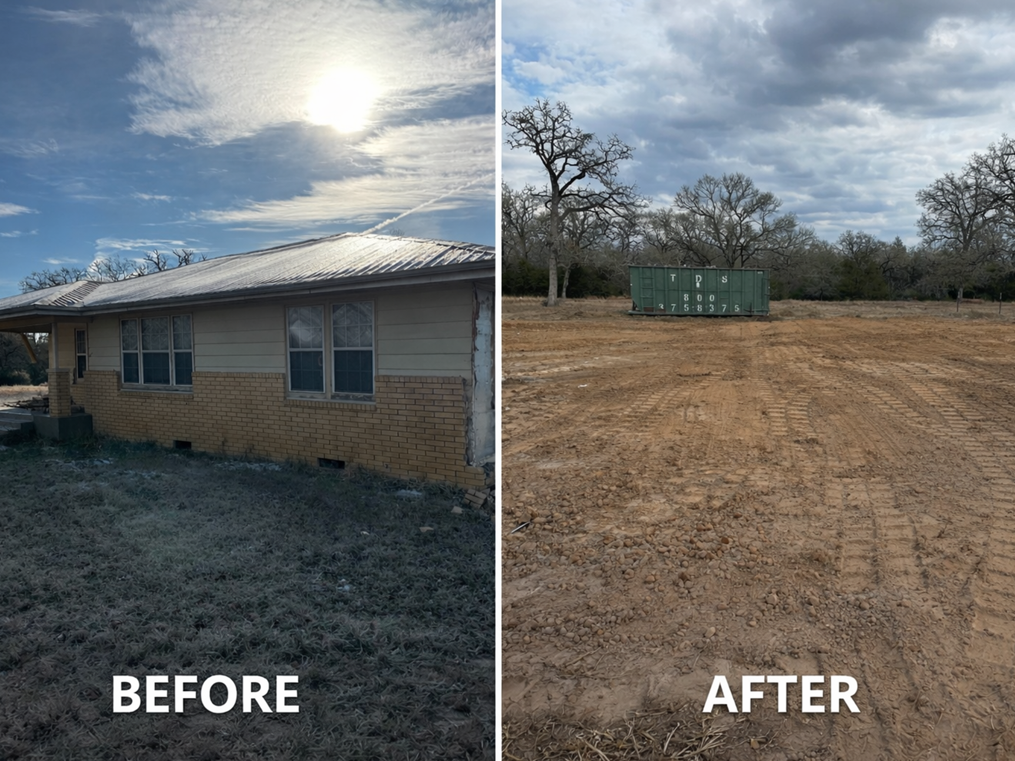 Before and after demolition project in Central Texas